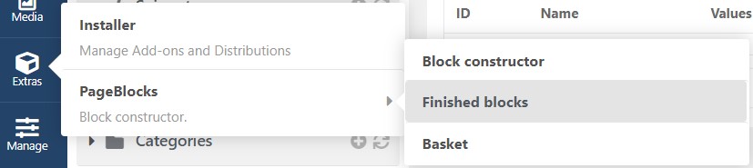 Ready blocks menu